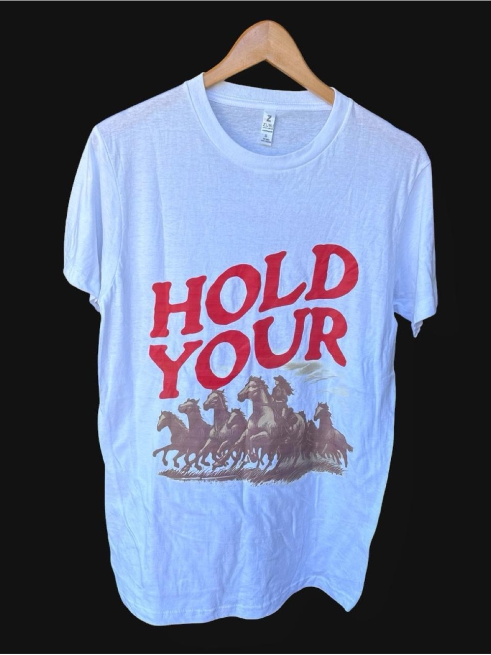 Hold Your Horses Graphic Tee - White with Red Print